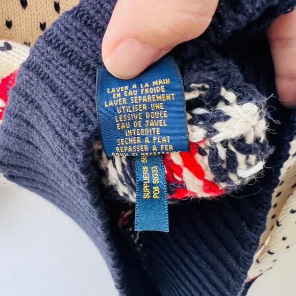 Polo Ralph Lauren Fair Isle Moose Tree Knit Sweater, White/red/blue, Size L P11 - Picture 9 of 9